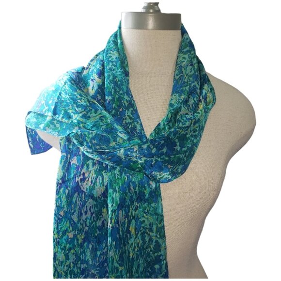 CT1589 Anne Klein 100% Silk Blue & Green Scarf - Picture 3 of 6
